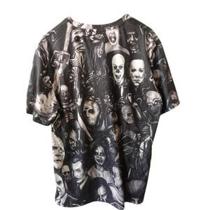Horror Movie Men's Large Black Graphic Tee – Villain Faces Goth Skull Scary
